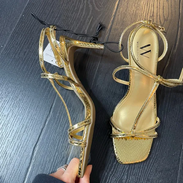 WORTHINGTON Sasha Gold Ankle Strap Strappy Square Toe‎ Heel Sandal New NWT 6.5 - Image 4