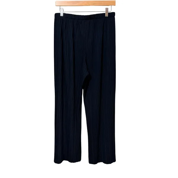 Uniqlo XL black‎ pleated Wide Leg High Rise Elastic Waist Plisse Trousers Pants - Image 2
