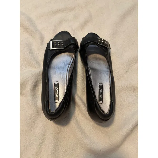 Ecco Black Leather Open Toe Heeled Pumps‎ Buckle Embellished Size 39 - Image 8