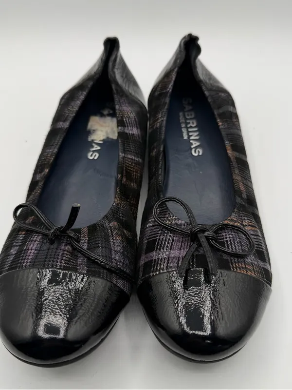 Sabrinas Plaid Ballet Flats Womens EU 38 Patent Cap Toe Bow Made Spain - Image 2