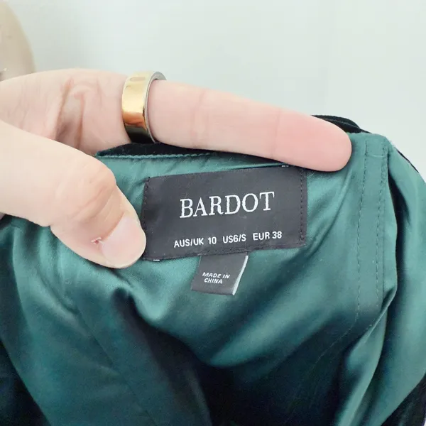 [Bardot] Emerald Green Velvet Off The Shoulder Bella Sheath Midi Dress Small 6 - Image 10