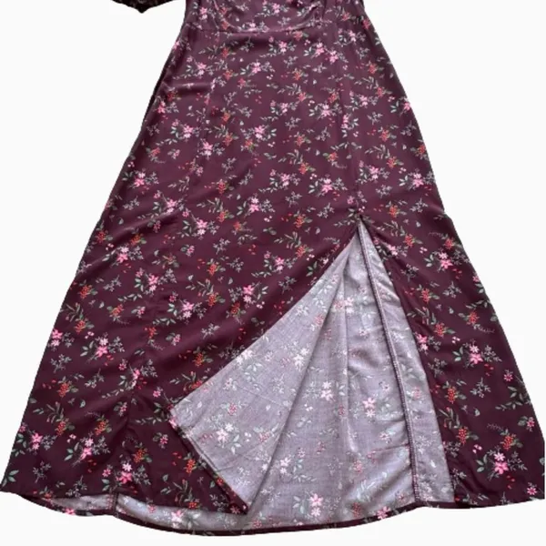 Old Navy Dress Purple Plum Floral Short Puff Sleeve Dress Midi Maxi Medium NEW - Image 10