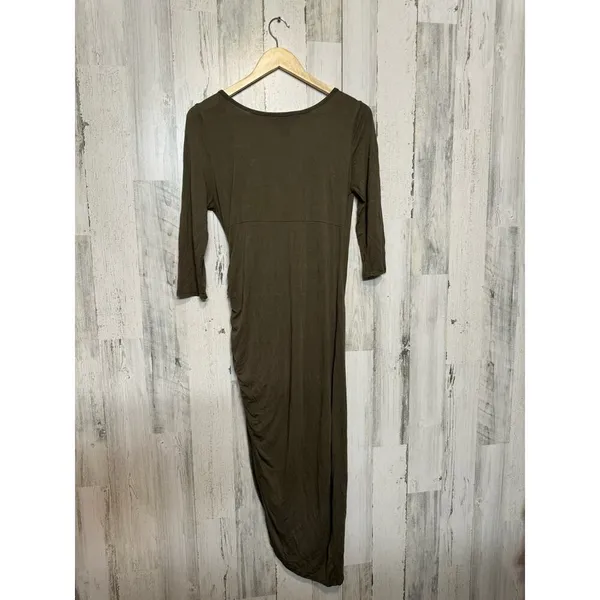 Hot Kiss Olive Green Draped Maxi Dress Ruched Side Long Sleeve Size XL - Image 4