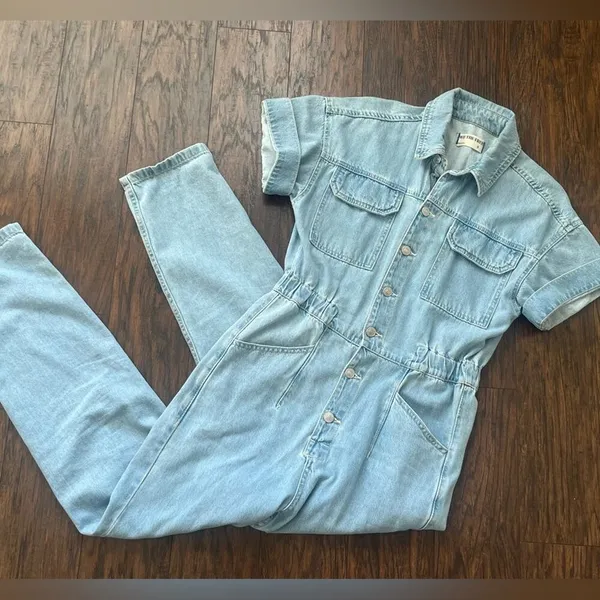 Free People we the free Marci coverall denim jumpsuit light wash small - Image 3
