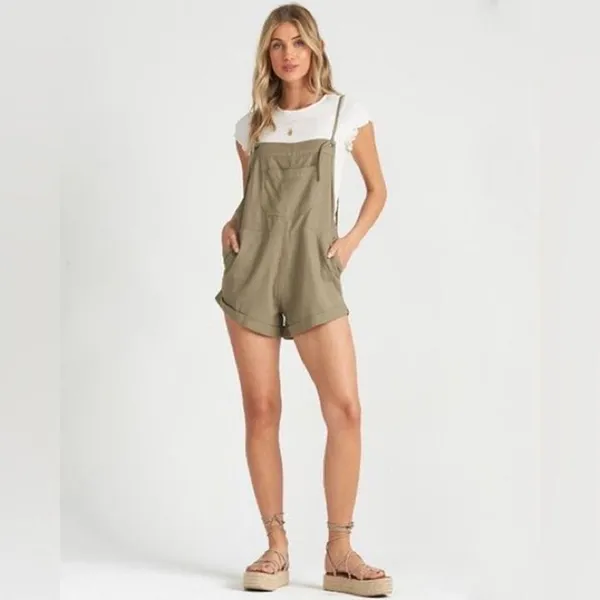 Billabong Wild Pursuit Adjustable Tie Front Straps Short Dungarees Romper M - Image 3