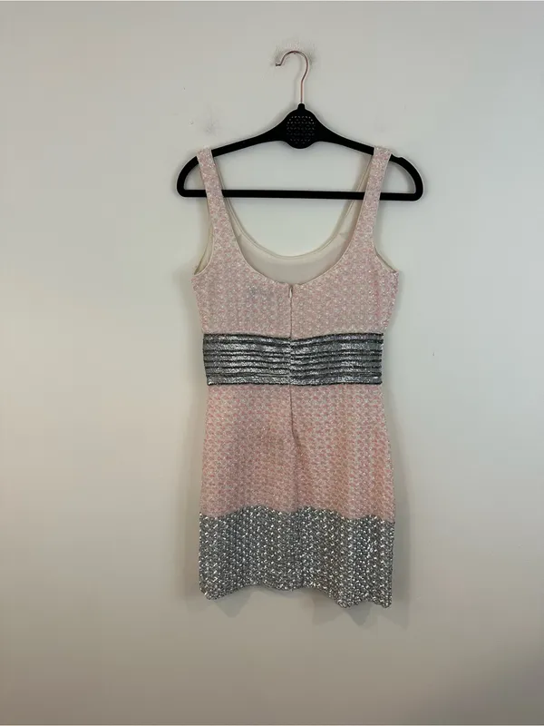 Belle Badgley Mischka $269 Beaded Sequined Dress Pink Silver Ivory Size 2 - Image 6