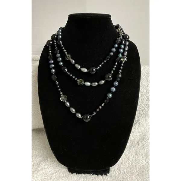 VTG Blk Onyx Baroque Freshwater Tahitian Pearls Crystal Necklace Heavy 52” 161gm - Image 5