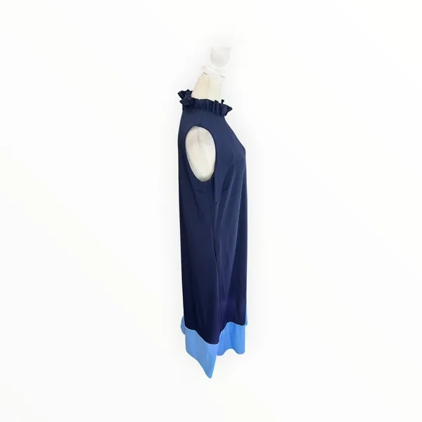 Jude Connally Navy Blue Colorblock Ruffle Neck Maxi Dress S - Image 5