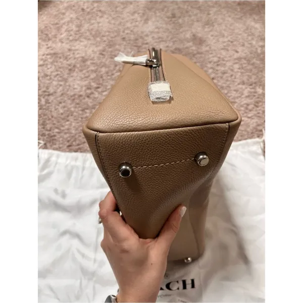 Coach Pebbled Lora Carryall Leather Shoulder Satchel in Taupe - Image 9