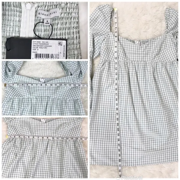 GIANNI BINI Green Gingham Mini‎ Peasant Dress Long Sleeves Low Cut Size 8 New - Image 12