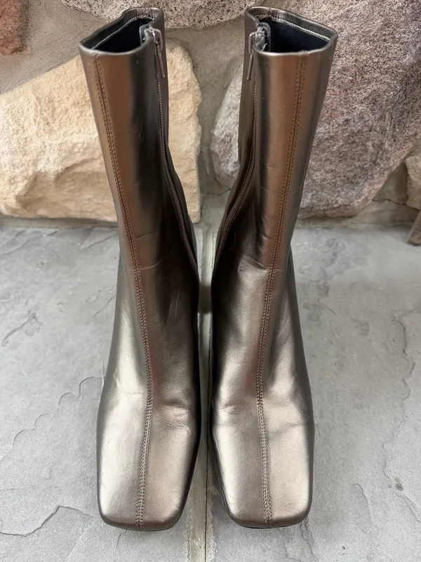 JEFFREY CAMPBELL Jerema Boot In Pewter Square Toe Flared Heel Ankle Zip Up - Image 6