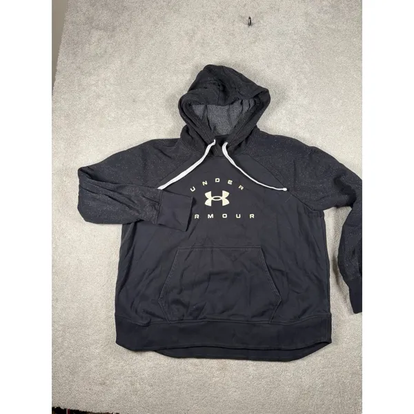 Under Armour Women's‎ XL Black Hoodie White Wording Hooded Sweatshirt Boxy Fit - Image 3