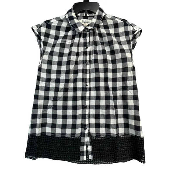 Anthropologie Holding Horses Nellie Blouse‎ XS Black White Gingham Top Boho Chic - Image 2