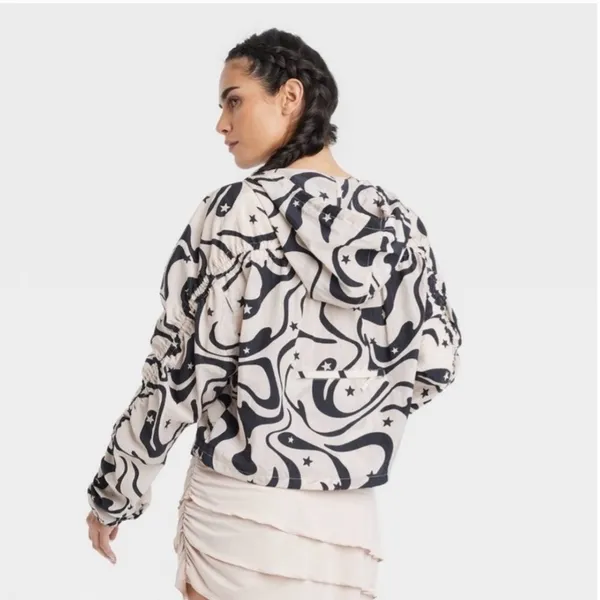 JoyLab‎ -928 Women's Windbreaker Jacket Packable Hooded Swirl Star Print XS - Image 3