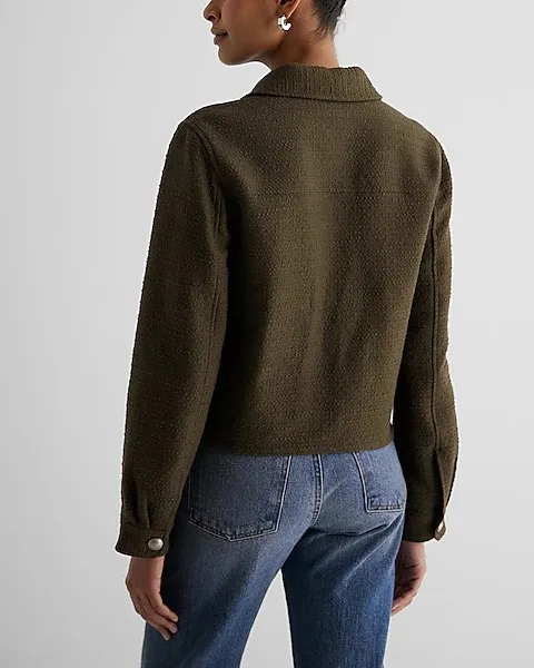 Express Tweed Novelty Button Cropped Shacket - Image 4
