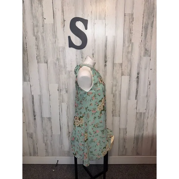 Love Chesley Mint Floral Halter Dress Flowy Sleeveless Mini Size S - Image 3