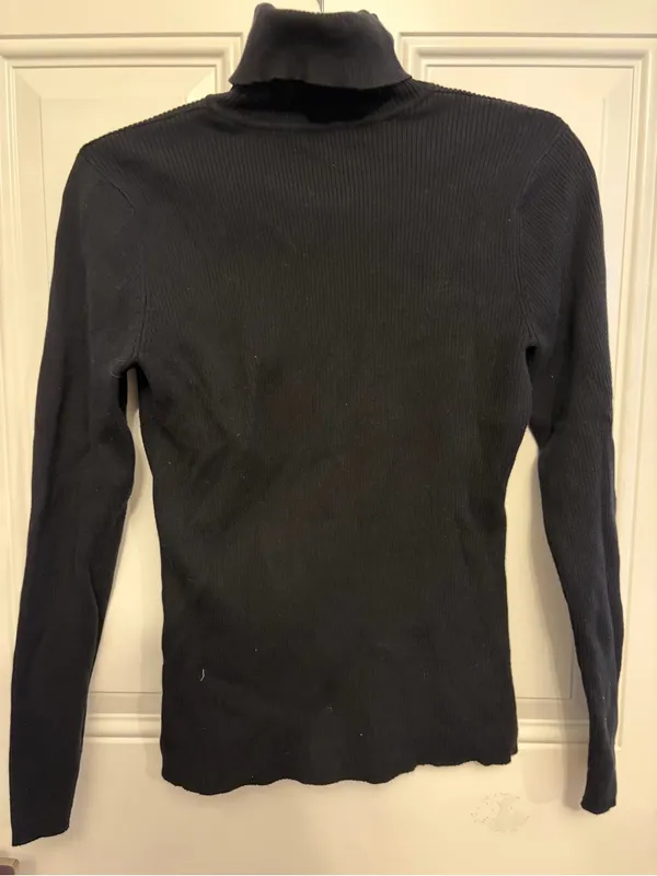 Classic Black Ribbed Turtle Neck Sweater Size Medium - Image 3
