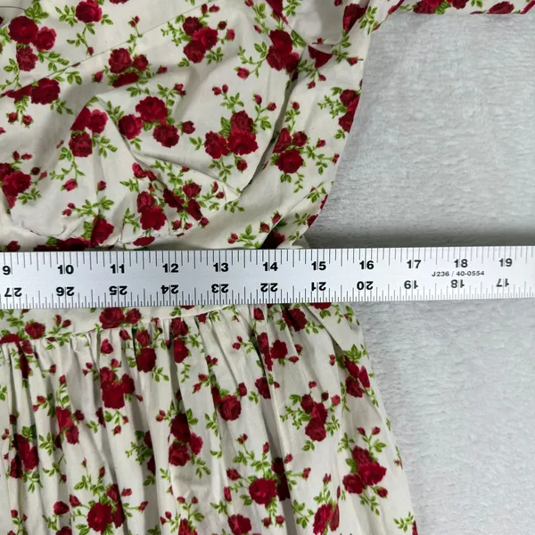 ASOS Design Floral Puff Sleeve Babydoll Mini Dress White Red Rose US 8 NEW - Image 5