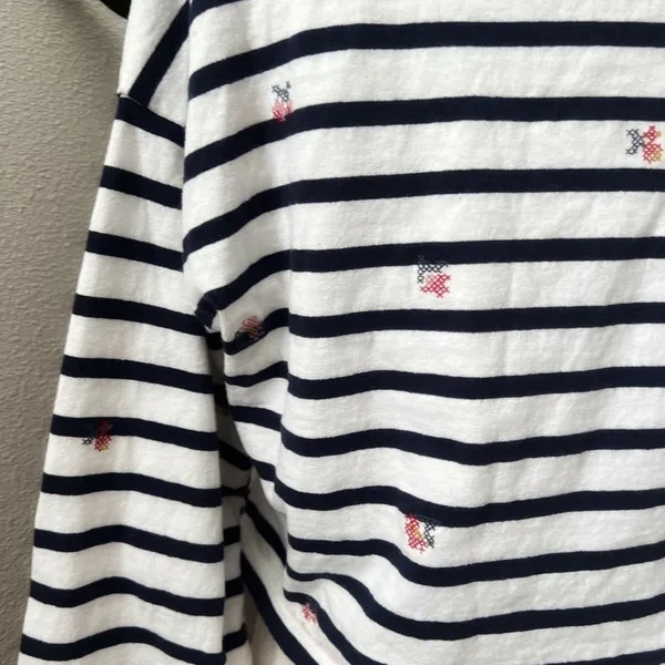 Madewell Shirt Striped Embroidered Floral Cropped Bell Sleeve Tee Stripe Coastal - Image 7