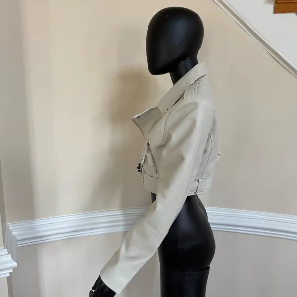 Leather Moto Jacket Crop Faux Motorcycle Jacket Belted Crop Coat Trench Cardigan - Image 4