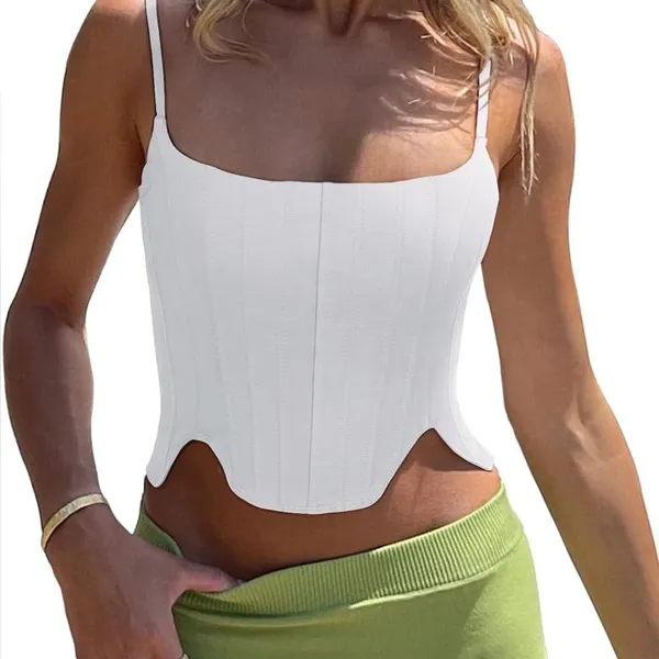 ReoRia Sexy Square Neck Trendy White Clean Girl Corset Crop Top Sz L - Image 2