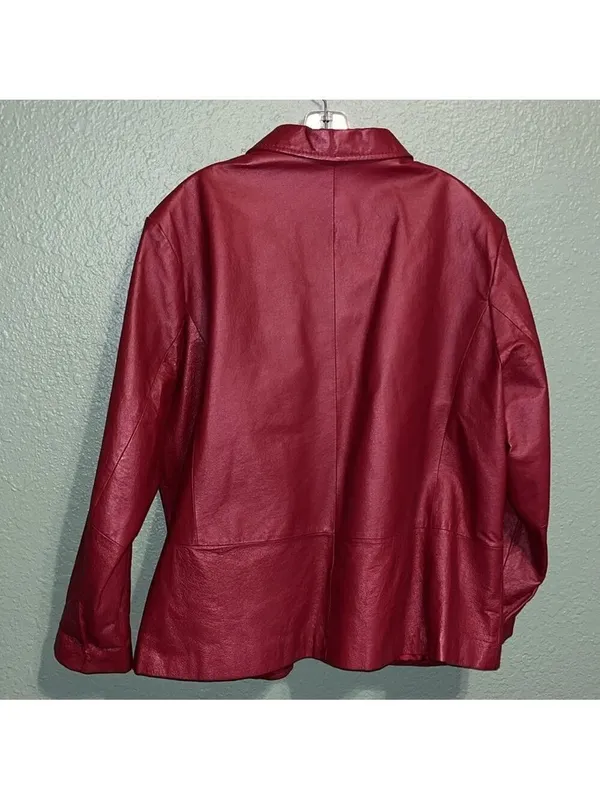 Vintage red leather jacket 80s 90s plus size leather coat button dressy - Image 7