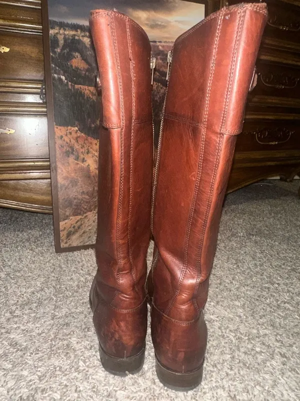 FRYE Molly Button Tall Brown Leather Riding Boots - Image 4