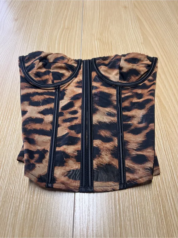 Edikted Lennox Leopard Print Mesh Corset Bustier Top XS NWT - Image 2