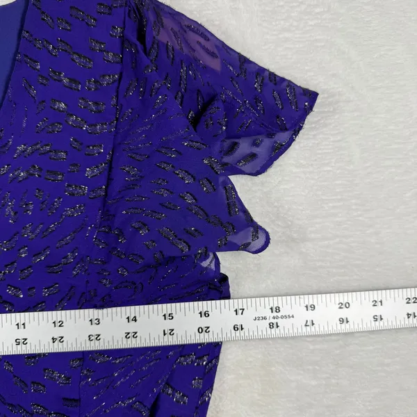 Ramy‎ Brook Purple Silk Metallic Flutter Sleeve Smocked Waist Blouse XS - Image 3