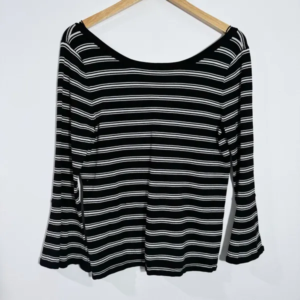White‎ House Black Market Convertible Stripe Sweater Black White Large Office - Image 3
