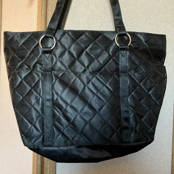 Elegant Black Quilted Tote Bag - Image 2