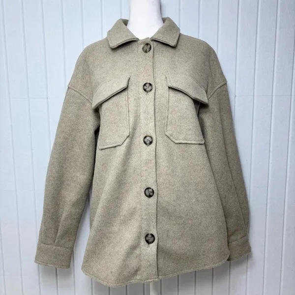 Avec Les Filles Tan Oat Melange Utility Shacket‎ Jacket Size S - Image 11