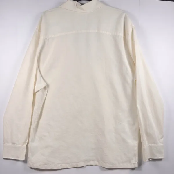 Banana Republic Cream Linen Blend Embroidered Split Neck Tunic Top‎ Womens L - Image 4