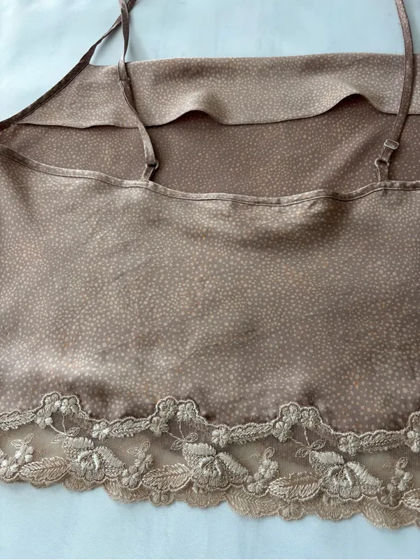 Vintage Victoria's Secret Y2K Satin Cowl Neck Cami Top Lace Trim Mauve Size L - Image 6
