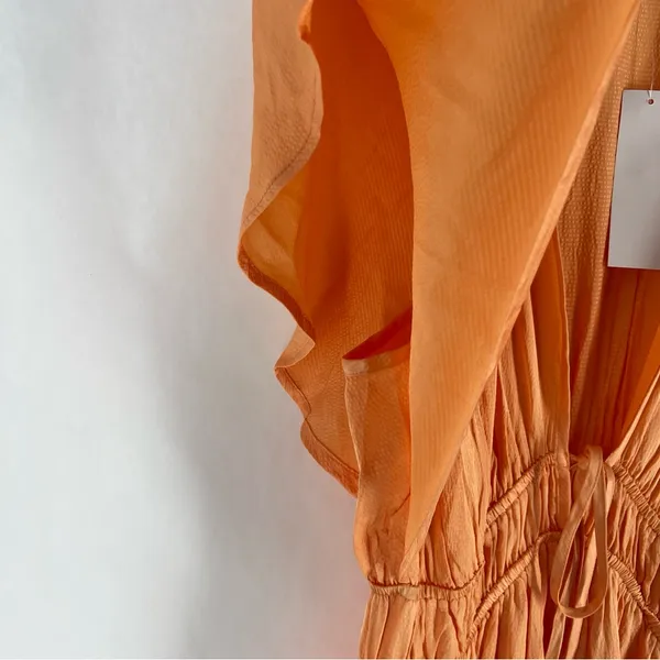 Young Fabulous & Broke Mara Dress Orange Plunging V-Neck‎ Satin Tiered Maxi M - Image 6