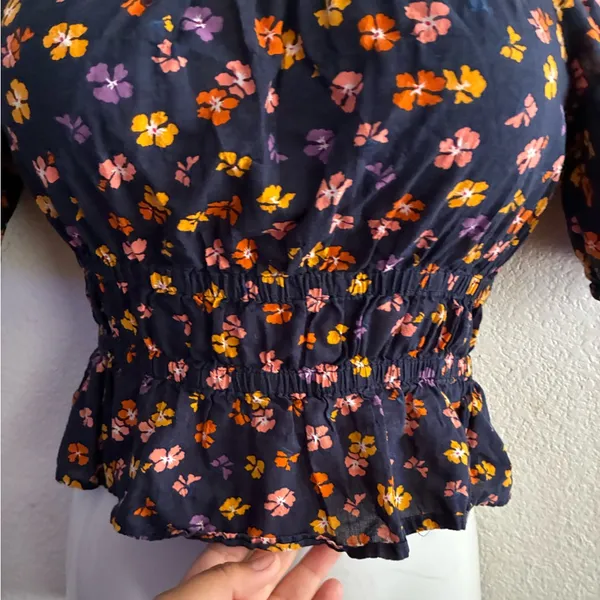 Madewell Puff-Sleeve Square Neck Smocked-Waist in Aloha Floral Crop Top S - Image 9