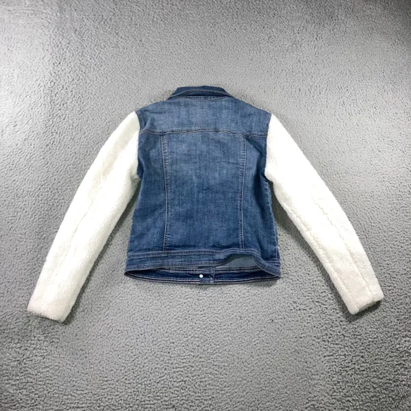 GBG Denim Jacket Sherpa Sleeve Womens S Trucker Blue Two Tone Cozy Cabin Fall - Image 3