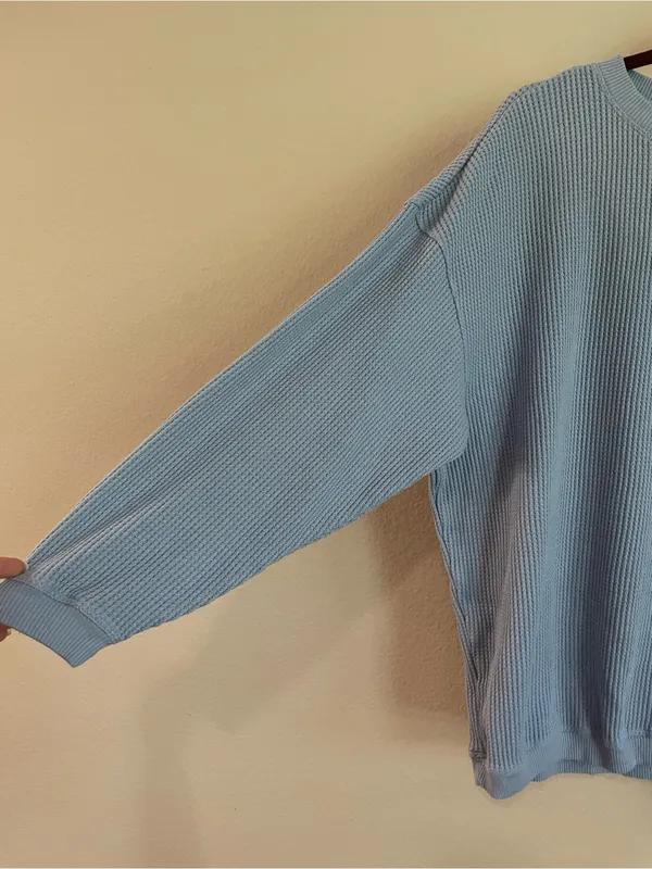 Aerie Blue Waffle Crewneck Oversized Pullover Sweatshirt Size Small - Image 5
