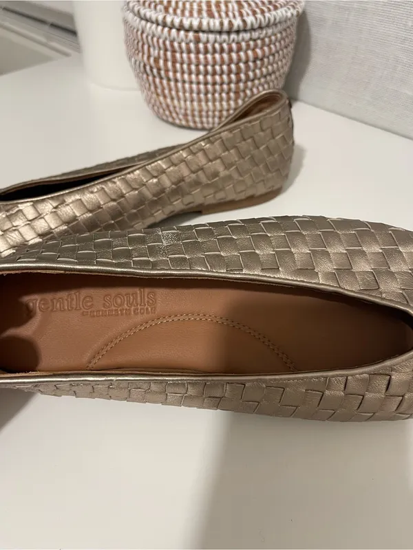 GENTLE SOULS Willow Metallic Woven Leather Ballet Flats - Champagne 10 - Image 4