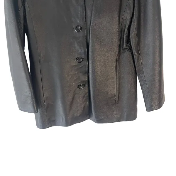 American Leather USA Vintage 90s Women's Size Large Black Button Up‎ Jacket Coat - Image 3