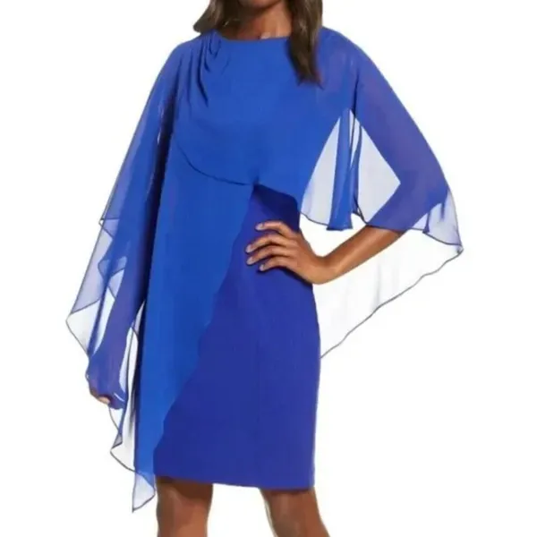 Eliza J‎ Chiffon Cape Draped Sleeveless Blue 4 Sheath Evening Dress - Image 2