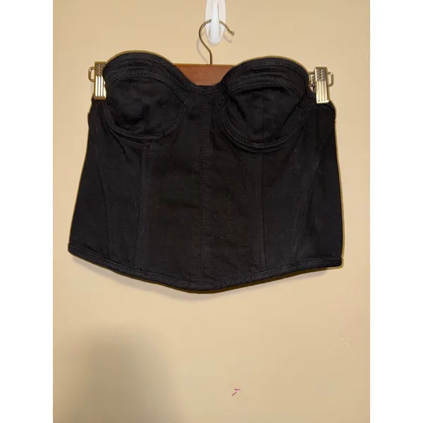 Zara‎ Black Denim Bustier Corset Top Strapless Sweetheart Neck S Festival Baddie - Image 4