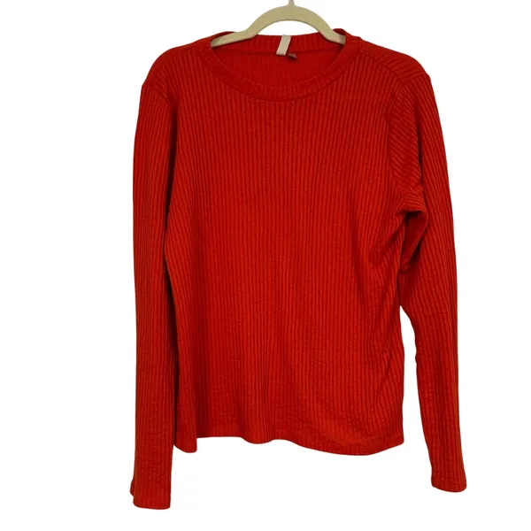 Pilcro and the Letterpress Anthropologie Orange Ribbed Knit Crew Neck Sweater Womens XL Fall Casual - Image 2
