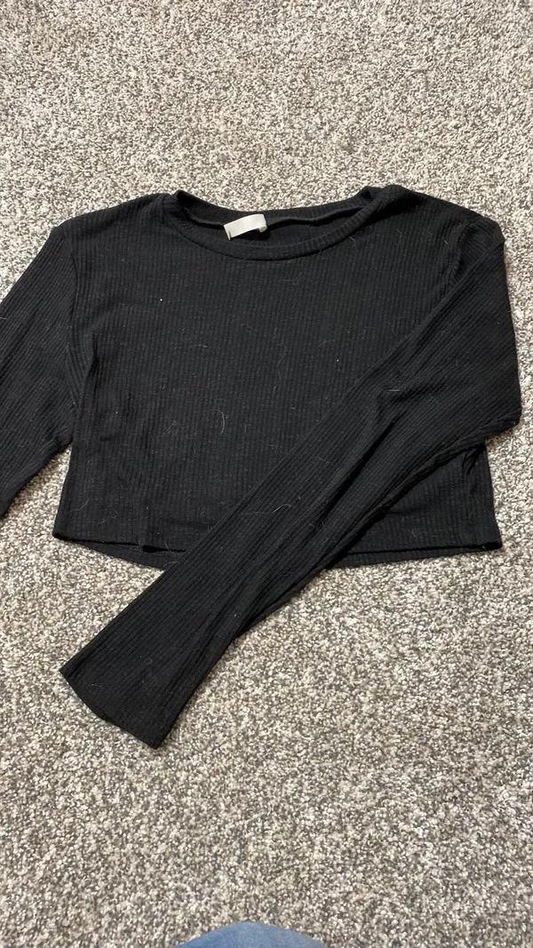  ROMWE Black Round Neck Long Sleeve Fitted Crop Top - Image 3