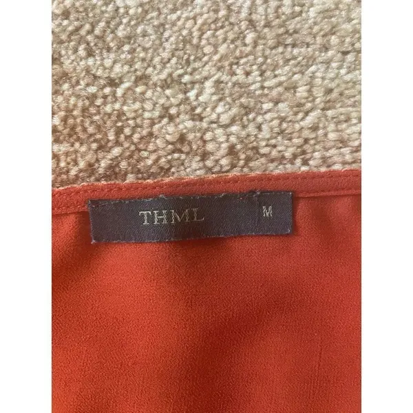 THML Anthropologie Orange Embroidered Cape Flutter Sleeve Sheer Sz M - Image 3