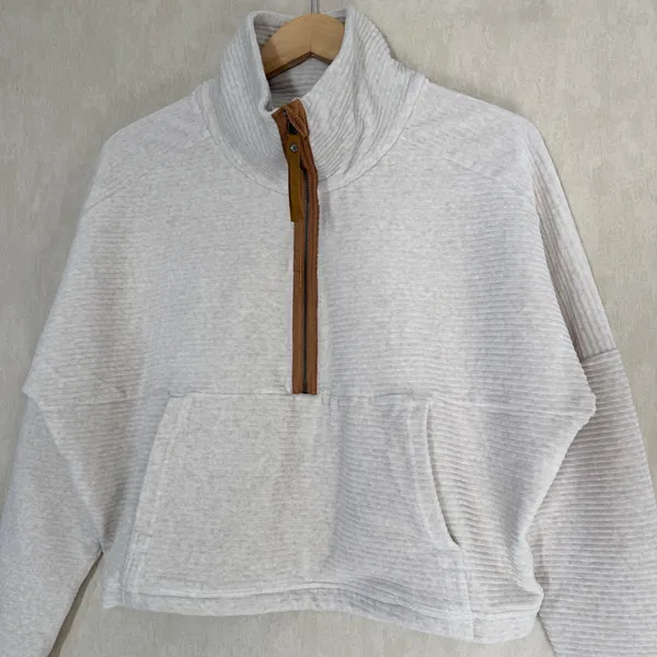 Prana Women's Organic Cotton Long Sleeve Escambia Half Zip Pullover in Cream S - Image 3