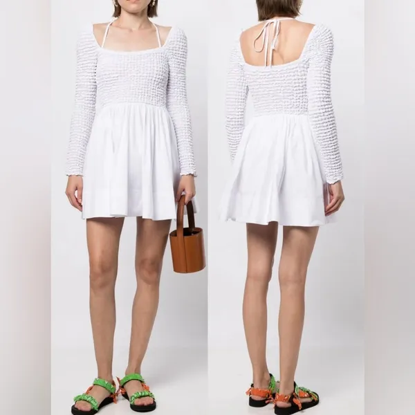 NEW STAUD cassidy Long sleeves mini dress white Sz S - Image 2