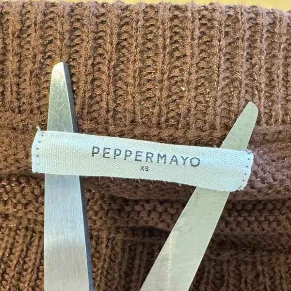 Peppermayo Chocolate Brown Knit Mini Skirt XS Textured Elastic Waist Ribbed Boho - Image 5