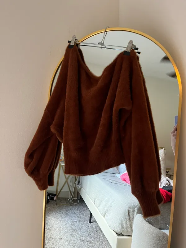 American Threads Brown Off Shoulder Sweater - Image 4