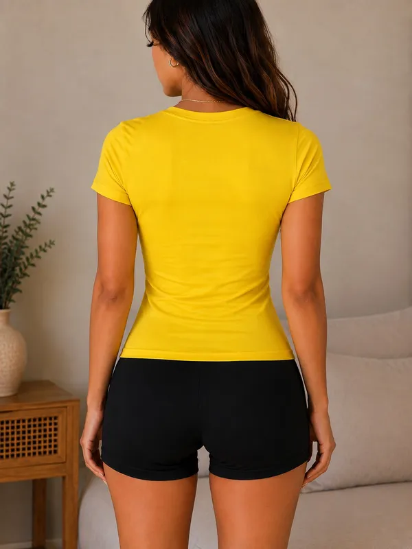 SHEIN New York USA Graphic T-Shirt & Biker Shorts Set – Yellow/Black Size M - Image 2